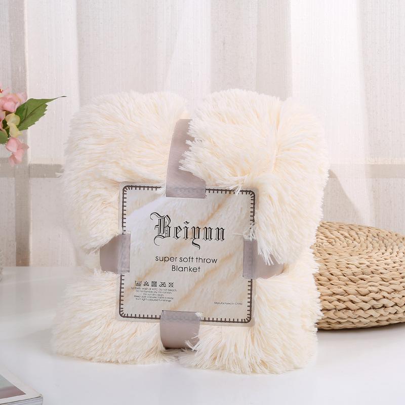 INS Large Flannel Blanket Four Seasons Long Shaggy Plush Blankets For Couch Sofa Bed Winter Warm Soft Fluffy Faux Fur Bedspread