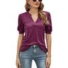 Summer Women's Casual V-Neck Solid Color Puff Sleeve Loose T-Shirt Top for Women European & American Crossborder Apparel