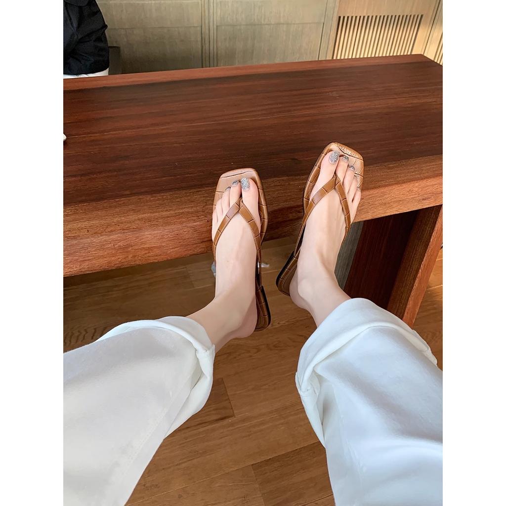 Cowhide Version~ New Cat Heels, High Heels, Flip-flops, Flat Bottom, Toe Cool Slippers