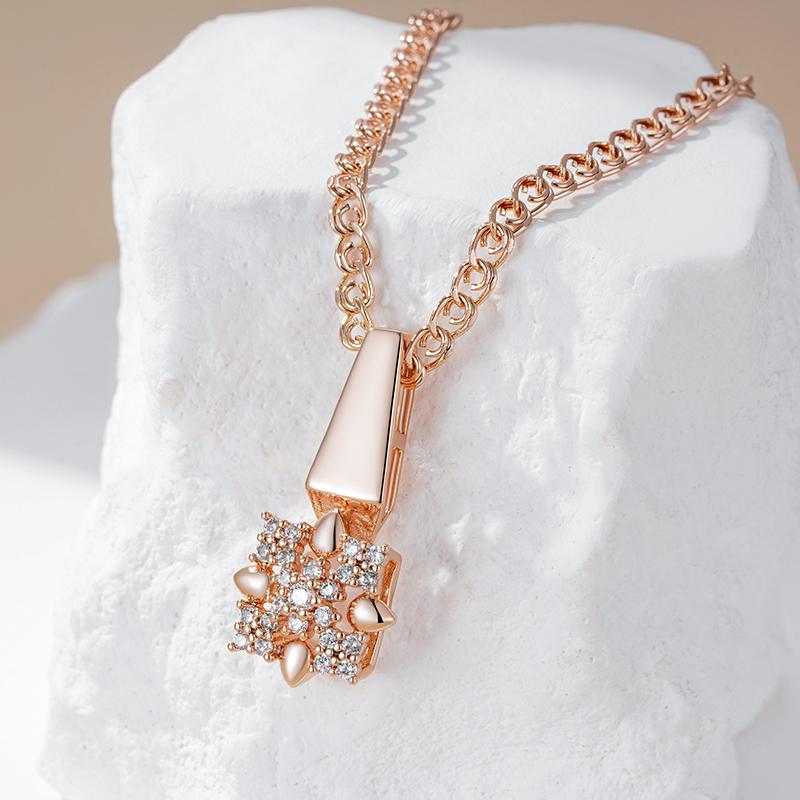 Rose Gold Color Crystal Flower Pendant Necklace For Women Full Shiny Natural Zircon Accessories Daily Fine Jewelry