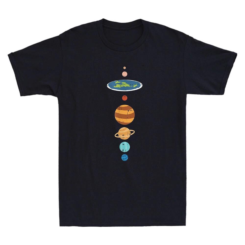 Flat Earth And Planets Funny Conspiracy Theory Earthers Gift Retro Men s T-Shirt L