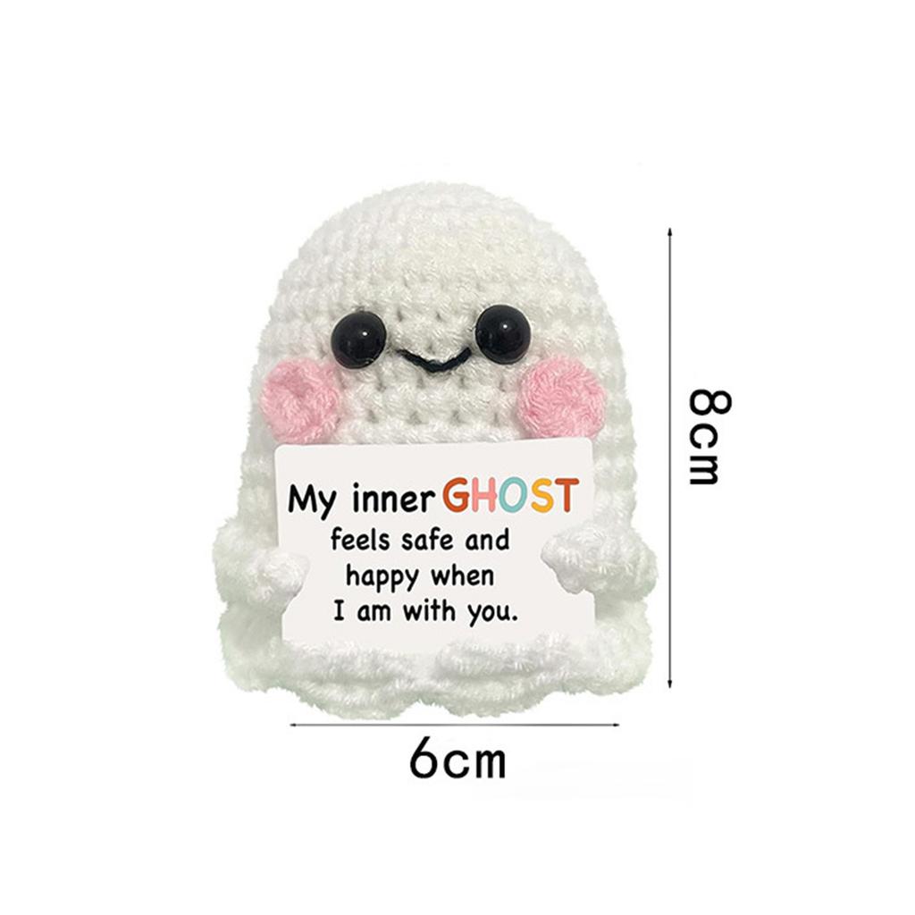 Lustige Positive Gehäkelte Geisterpuppe Mit Karte Halloween Heimdekoration Handgestrickte Schwarze Katze Geist Schreibtischverzierung Geschenke