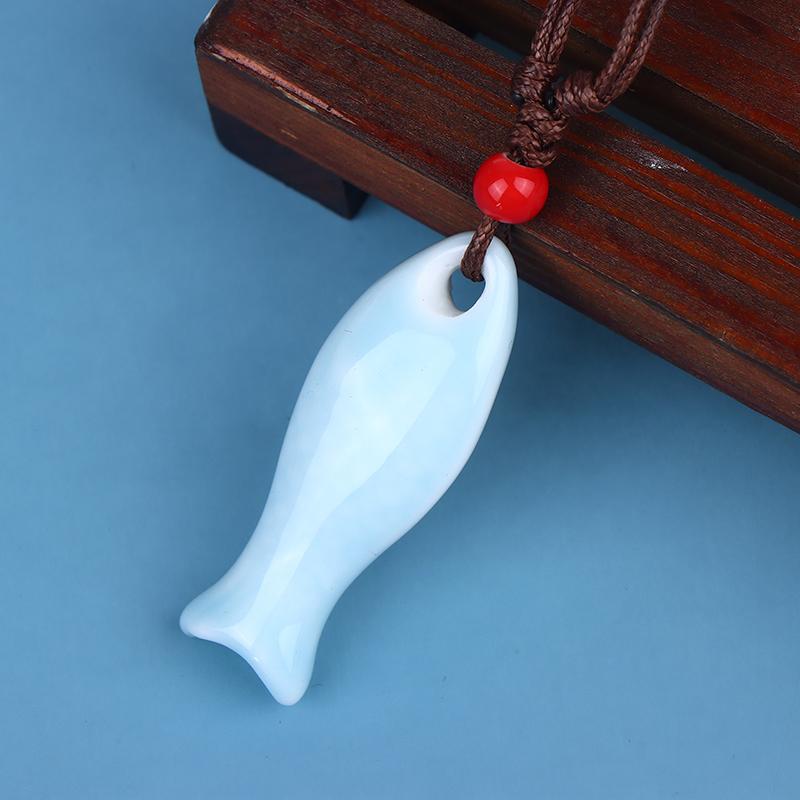 Chinese Stijl Keramische Visfluit Kettingen Hanger Gladde Handgemaakte Fluit Delicieuze Bedel Ketting Unisex Trui Ketting
