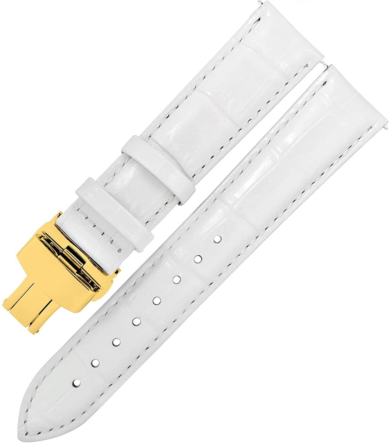 

[TONCHARME] Toncharme Watch Strap, Crocodile Embossed, Replacement, EASY CLICK, Genuine Leather, Push Button Closure, Butterfly Clasp, 12-24mm, Gold