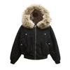 Hip-hopový zimní pánský kabát Nový ležérní tlustý teplý dámský parka kabát Streetwear Volný s kapucí Límec z umělé norky Pár Krátký kabát