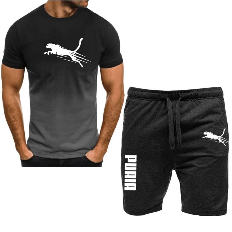 Men's Sports Set, Casual T-shirt Set and Running Shorts, Breathable, 2 Pieces, New 2024