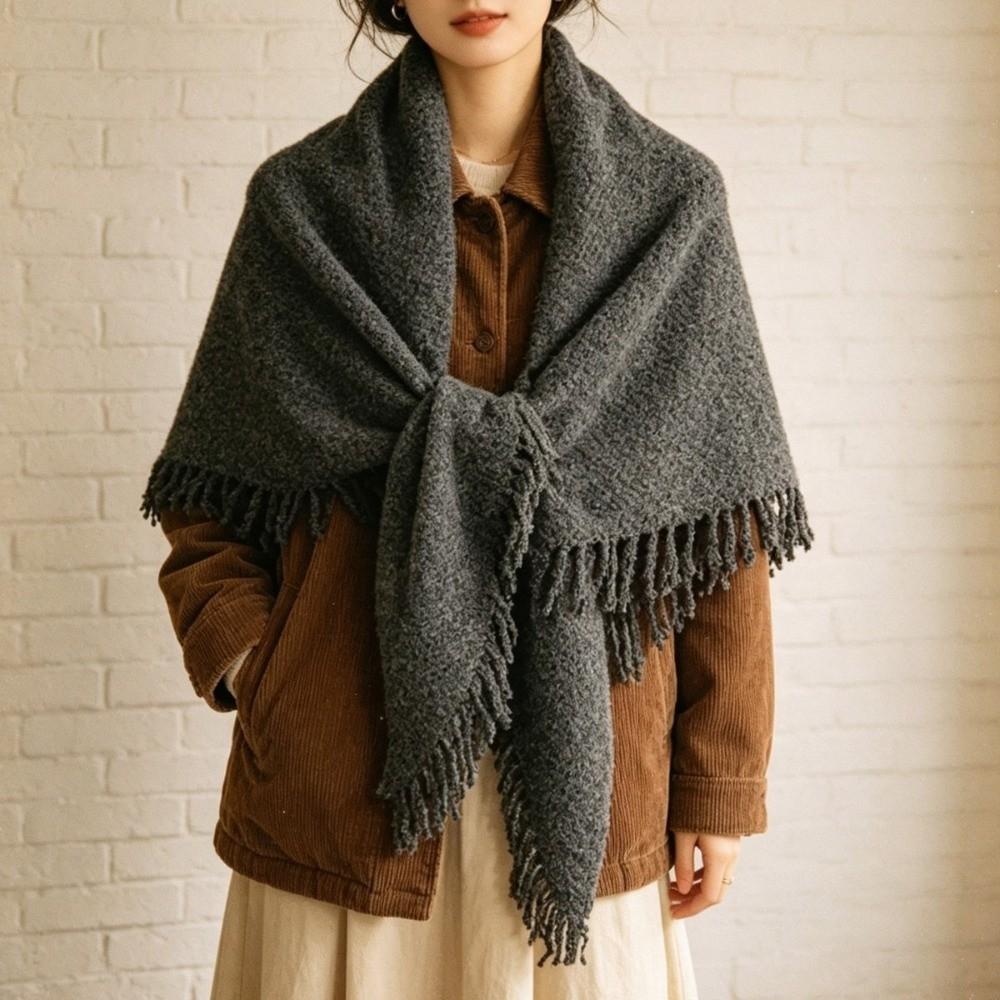 Wool‑Blend Knitted Scarf Tassel Wrap Shawl Chic Neck Warmer  Indoor