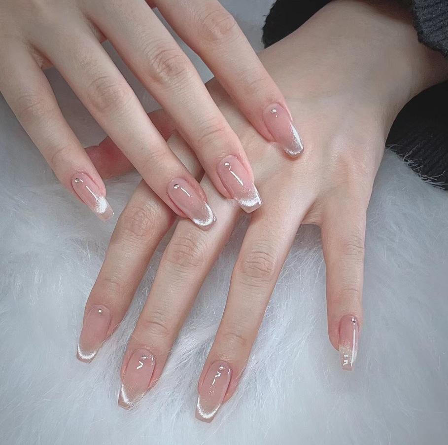Pink Cat Eye Handmade Press On Nails With Bowknot And Love Heart Design Full Cover False Nail Tips For Women DIY Manicure