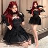 Damen Gothic Halloween Kostümkleid Mit Flügeln Halsstück Handschuhe Engel Oder Dämon Thema Cosplay Outfit