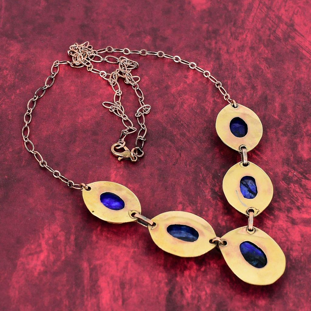 Faceted Blue Sapphire Necklace Copper Necklace Adjustable Chain Necklace Copper Jewelry Handmade Gemstone Necklace Ethnic Jewelry For Gifts