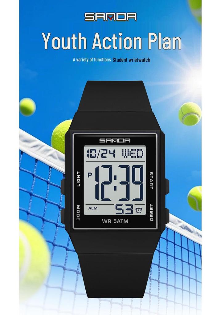 Sanda Lightweight Minimalist Sports Watch: Multi-functional Square Electronic Wristwatch for Men and Women