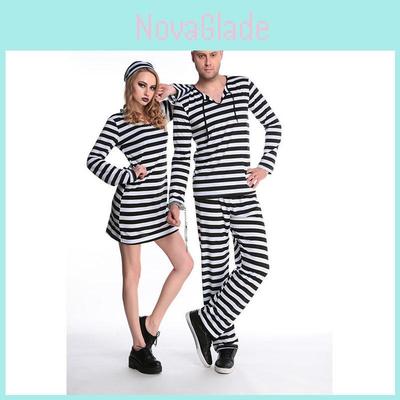 Premium Quality Men's Prisoner Convict Costume For Halloween Fancy Dress Events
