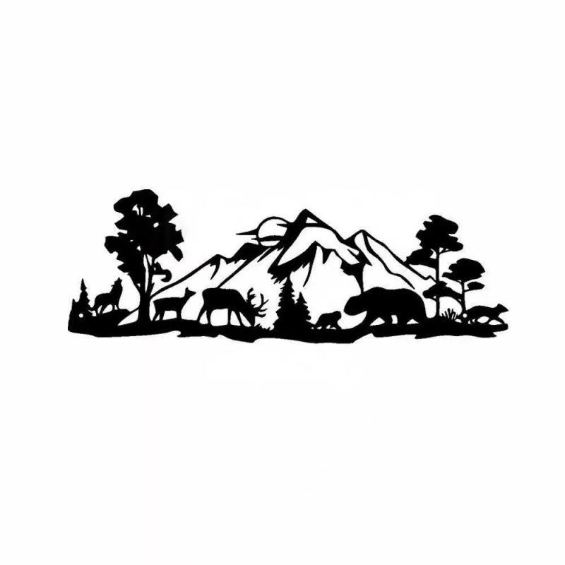 Mountain View Laser-Cut Black Iron Silhouette Wall Decoration