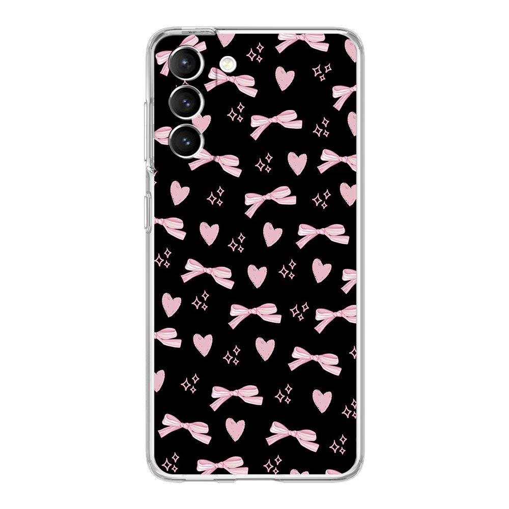 Phone Case For Samsung Galaxy S25 S24 S23 FE S22 Ultra S20 S21 5G S10 Plus S10E Soft Clear Cover Cute Pink Heart Bow