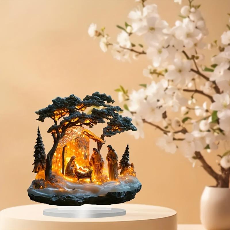 2D Flat Acrylic Tabletop Decoration for Jesus' Birth Scene Holiday Home Ornament Newborn Suitable Christian Religious Art