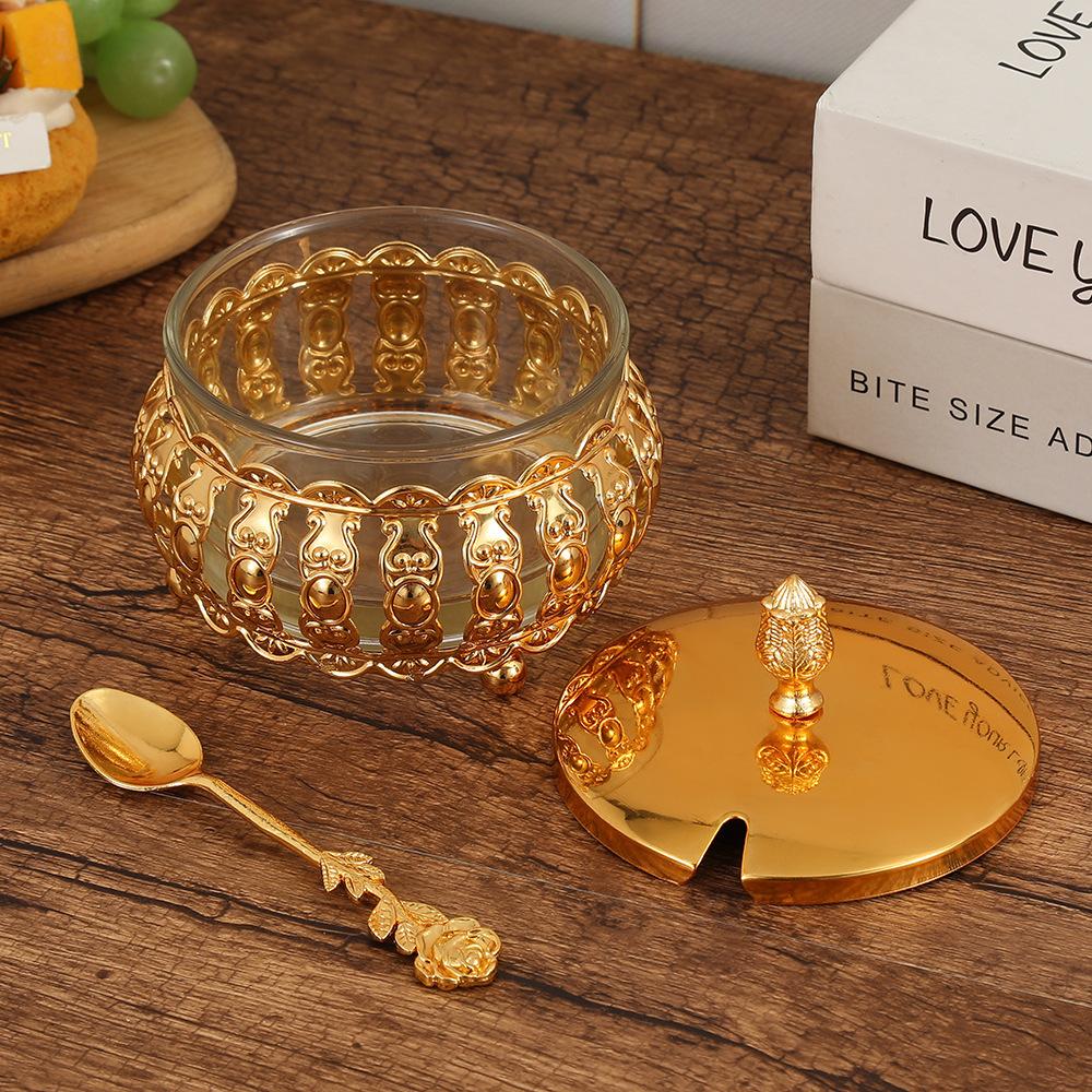 Europäisches Eisen-Gewürzglas mit Hohlmuster, Transparenter Glas-Zuckerbehälter, Leichter Luxus Küchen-Gewürzhalter