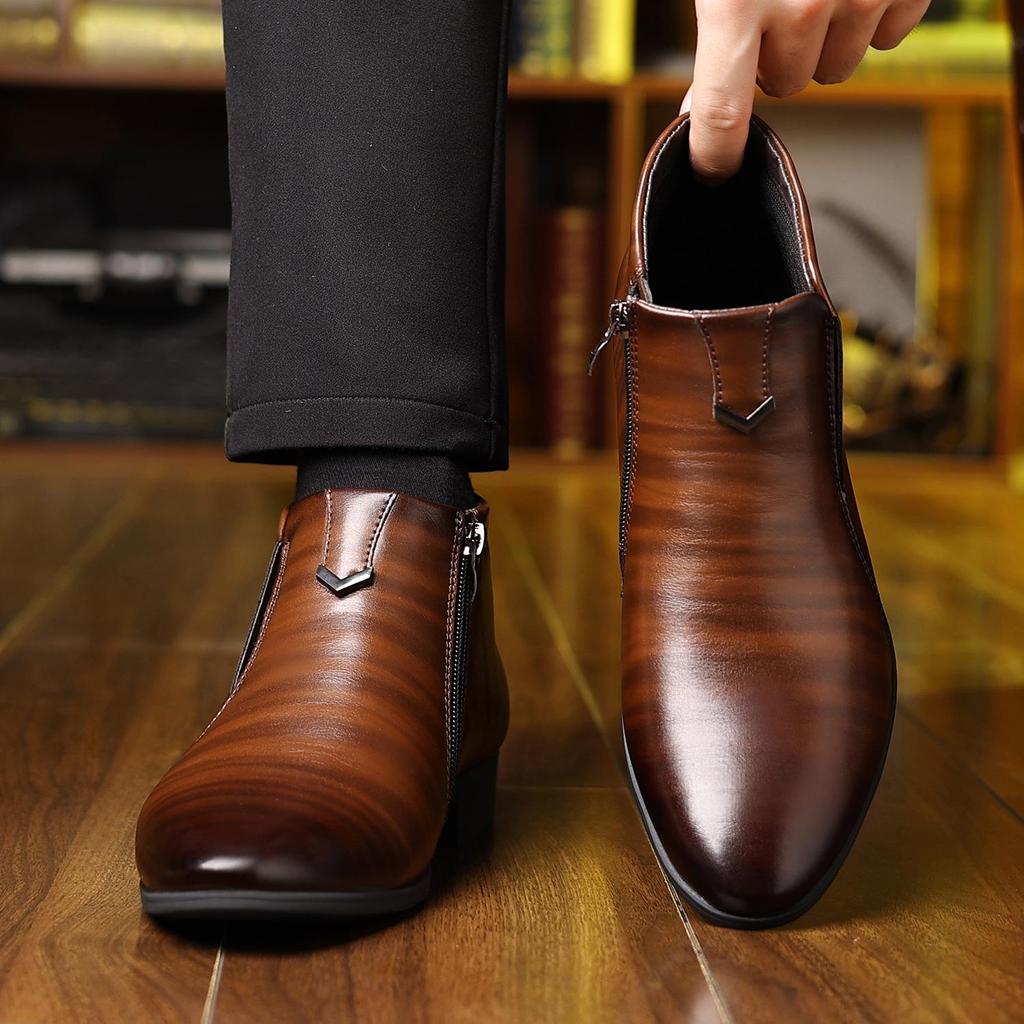 Heren Chukka Boots Casual Dress Chelsea Boot Comfortabele Enkellaars Retro Mid-Top Business Werk Dressy Schoenen voor Heren Ritssluiting Puntige Neus Korte Laarsjes