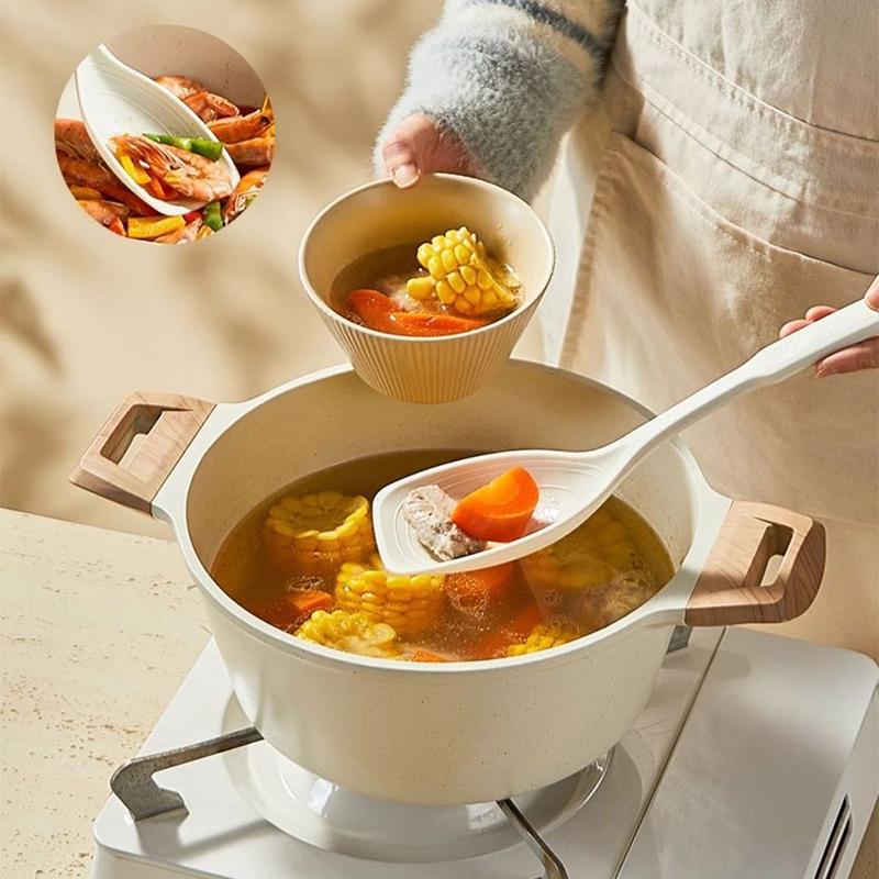 Silicone Cooking Spoon Multifunctional Heat Resistant Shovel with Measuring Scale Long Handle Stir-frying Essential Kitchen Tool