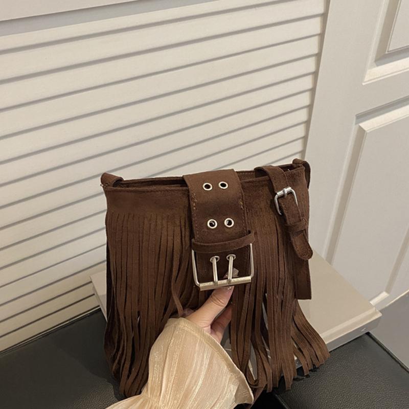 Fashion Tassel Shoulder Bag Niche Versatile Retro Crossbody Bag Small Square Bag Birthday Gift Shoulder Bag High Quality Bag KTB 19x4x13cm кофейный