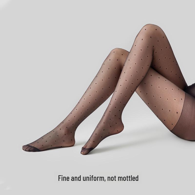 Women's Tall Black Polka Dot Sheer Pantyhose - Large Size, Anti-Snag, Silky, and Sexy for Spring/Summer Wear