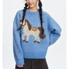 Womens Vintage Fair Isle Knit Sweater Casual Crewneck Pullover Loose Fit Long Sleeve Basic Style