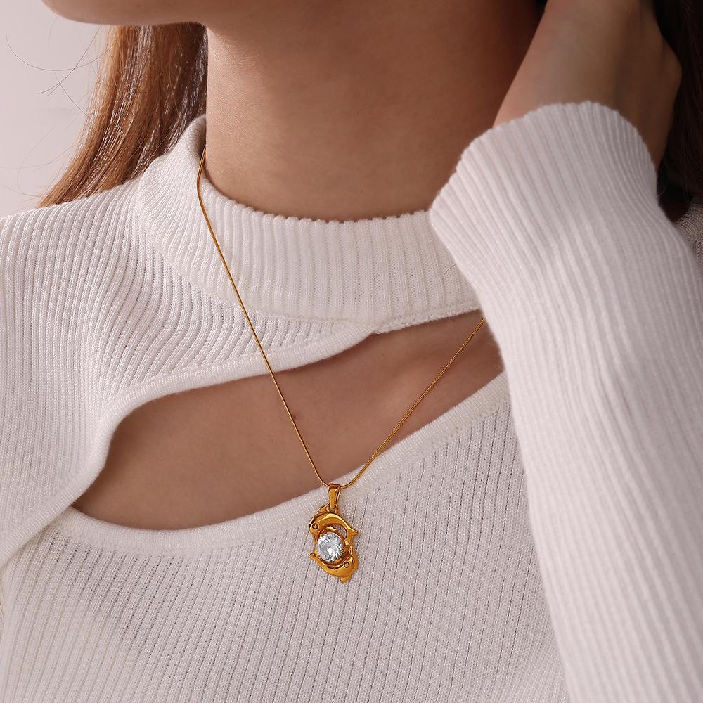 Fashion Versatile Diy Marine Life Dolphin Shark Pendant, Stainless Steel Gold-Plated Zircon Accessories