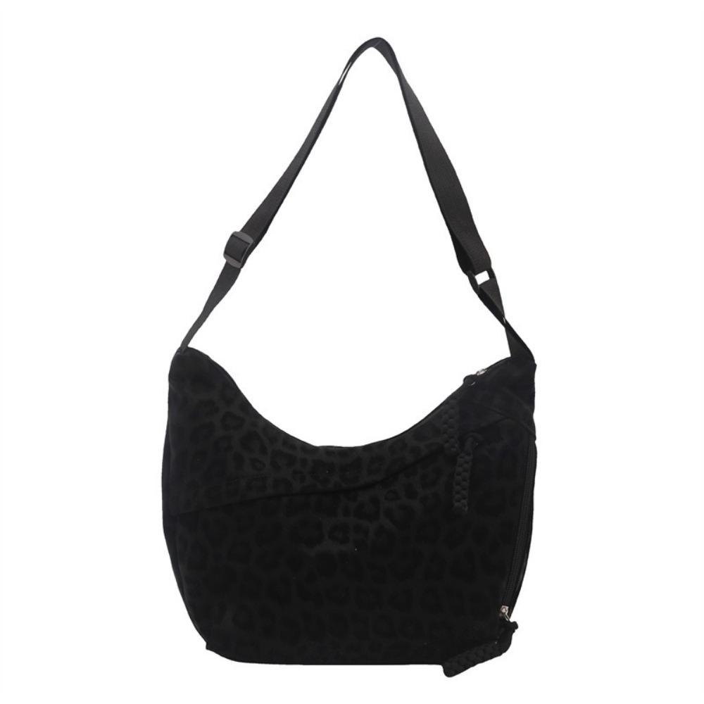Zipper Dumpling Bag Large Capacity Shoulder Pouch Creative Leopard Print Crossbody Bag  Students чёрный