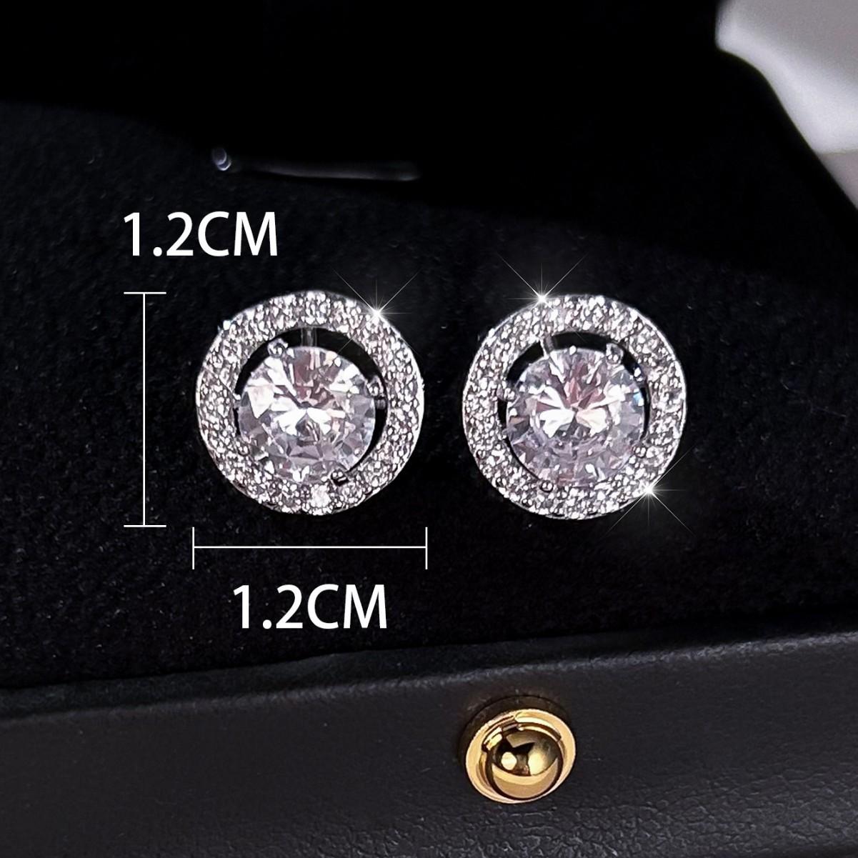 Round zircon stud earrings full of diamonds, super flash earrings, versatile earrings with design sense and temperament