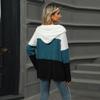 Women's Autumn and Winter New Loose Contrasting Color Spliced Zipper Hooded Long Sleeved Top for Women