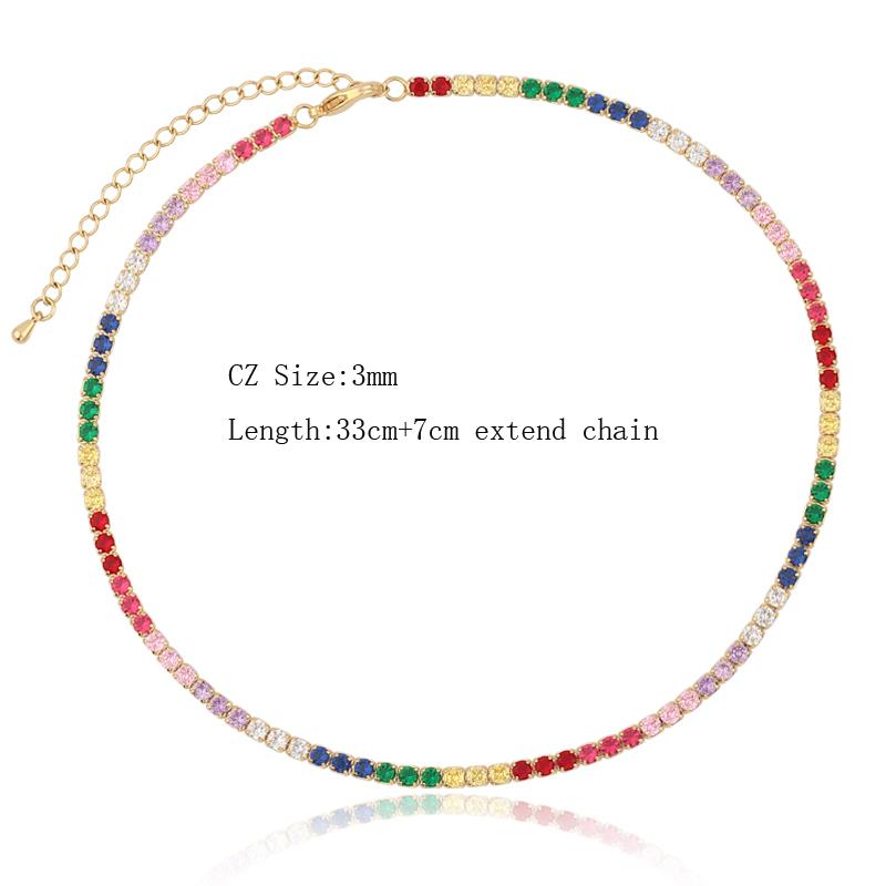 Mix Fashion Summer Colorful Rainbow Women Girl Jewelry 5A Cubic Zirconia Delicate Gold Filled Charm Tennis Chain Necklaces