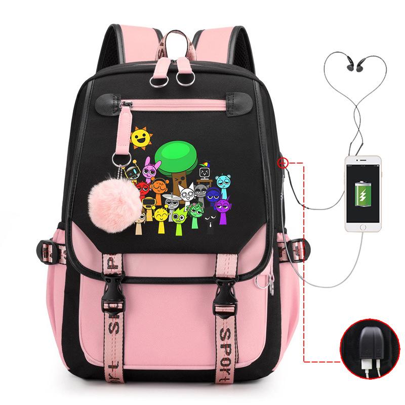 Personality Trend Cartoon Printing Double Shoulder College Style Student Leisure Schoolbag Multi-function Large Capacity