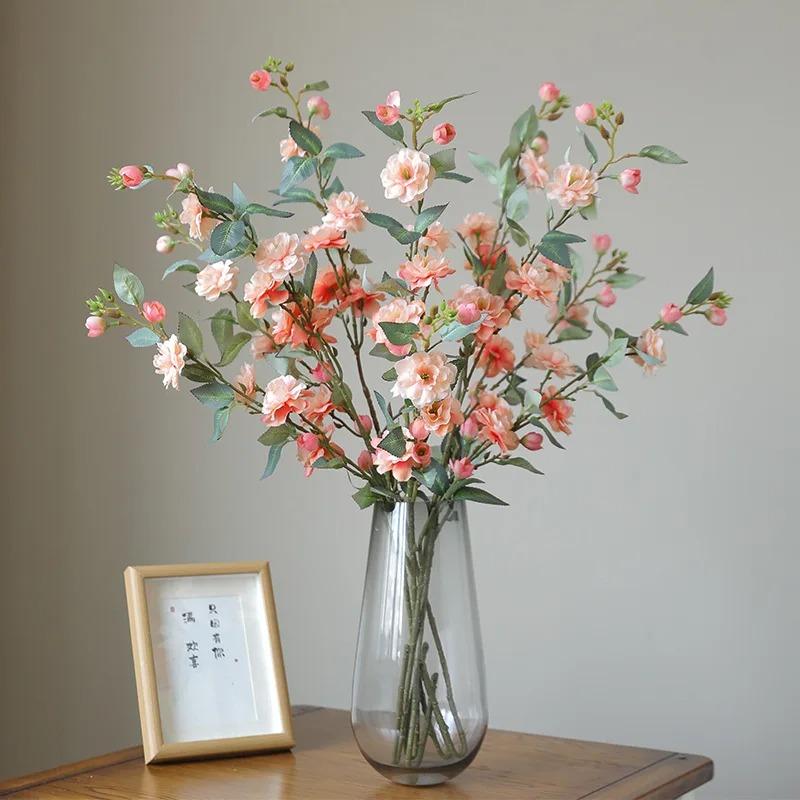 2pcs New Camellia Simulated Flower Long Branch With Fake Leaves Artificial Flower Wedding Home Table Decor Flores Artificiales
