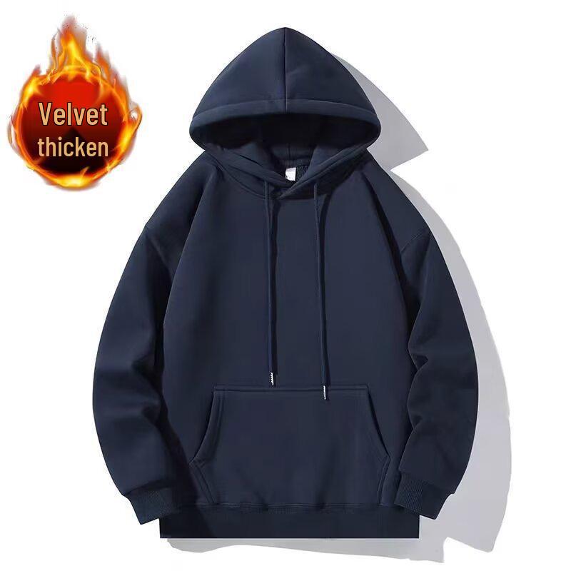 Sweat à capuche pour homme - Grande taille - Automne/Hiver - Doublure en velours, Couleur unie, Manches longues, Coupe ample