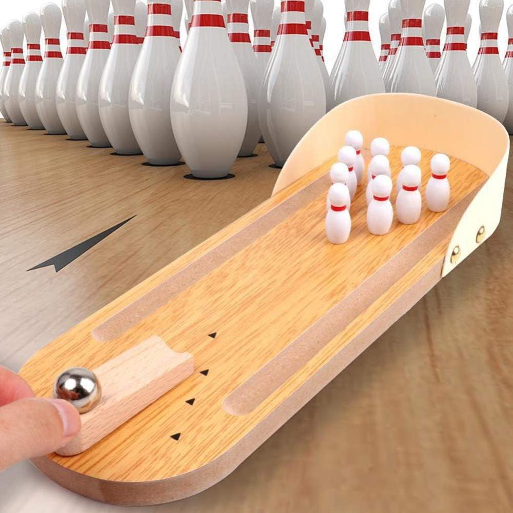 1PC Mini Wooden Desktop Bowling Game Toy, Classic Desk Ball for Kids