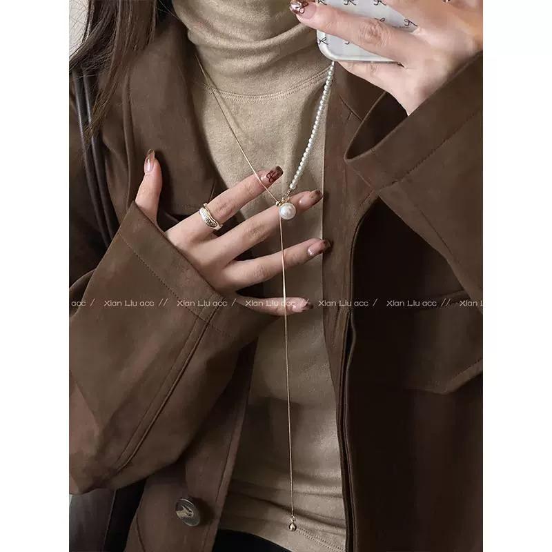 Жемчужная цепочка-змеиная кость легкая роскошь нишевая высококачественная длинное ожерелье женское простое универсальное темпераментное шейная цепочка длинное ожерелье золотой