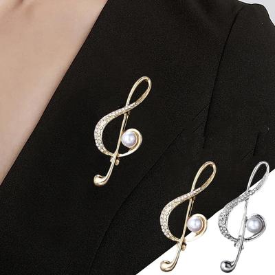 Broche de nota Musical de circón para mujer, signos musicales simples, broche de perla de imitación, alfileres de solapa, accesorios de concierto, joyería de regalo