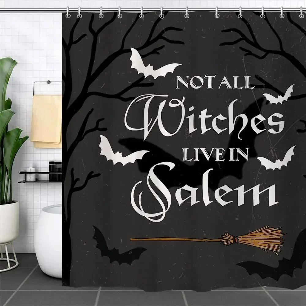 Spookgordijn Gothic Horror Halloween ZwartWit Vleermuizen Polyester Stof Badkamer Bad