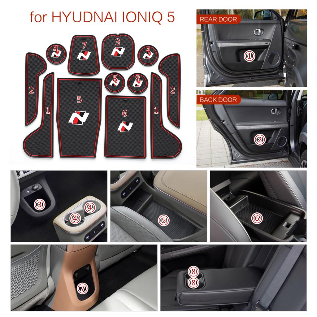 Anti-Slip Gate Slot Mat for Hyundai IONIQ 5 Door Groove Pad Cup Holder Interior Accessories Rubber 12pcs/set
