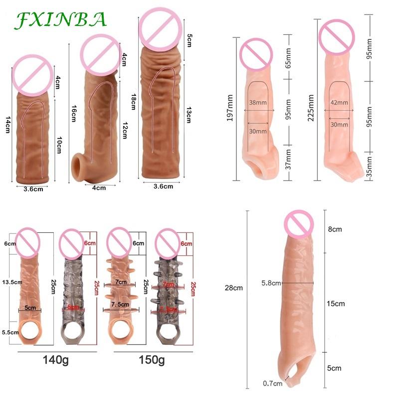 FXI 14-27cm Realistic  Sleeve Extender  Sleeve Dick Enlargement Delay Ejaculation Reusable Condom Men Sex Toys
