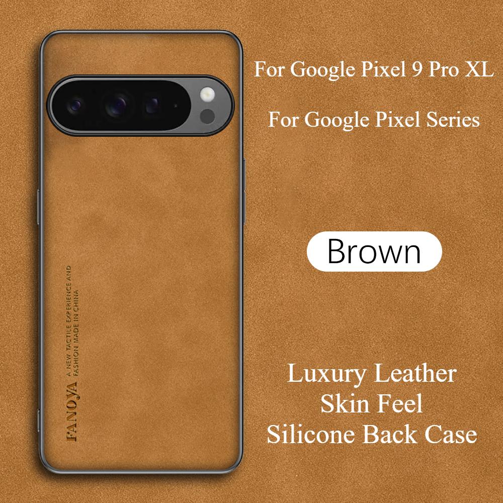 

Розкішний шкіряний чохол із овчини для Google Pixel 9 Pro XL 8 8A 7 7A 6 6A Pro 4G 5G М’який захисний бампер для камери Силіконова протиударна захисна кришка для телефону For Pixel 6A коричневий