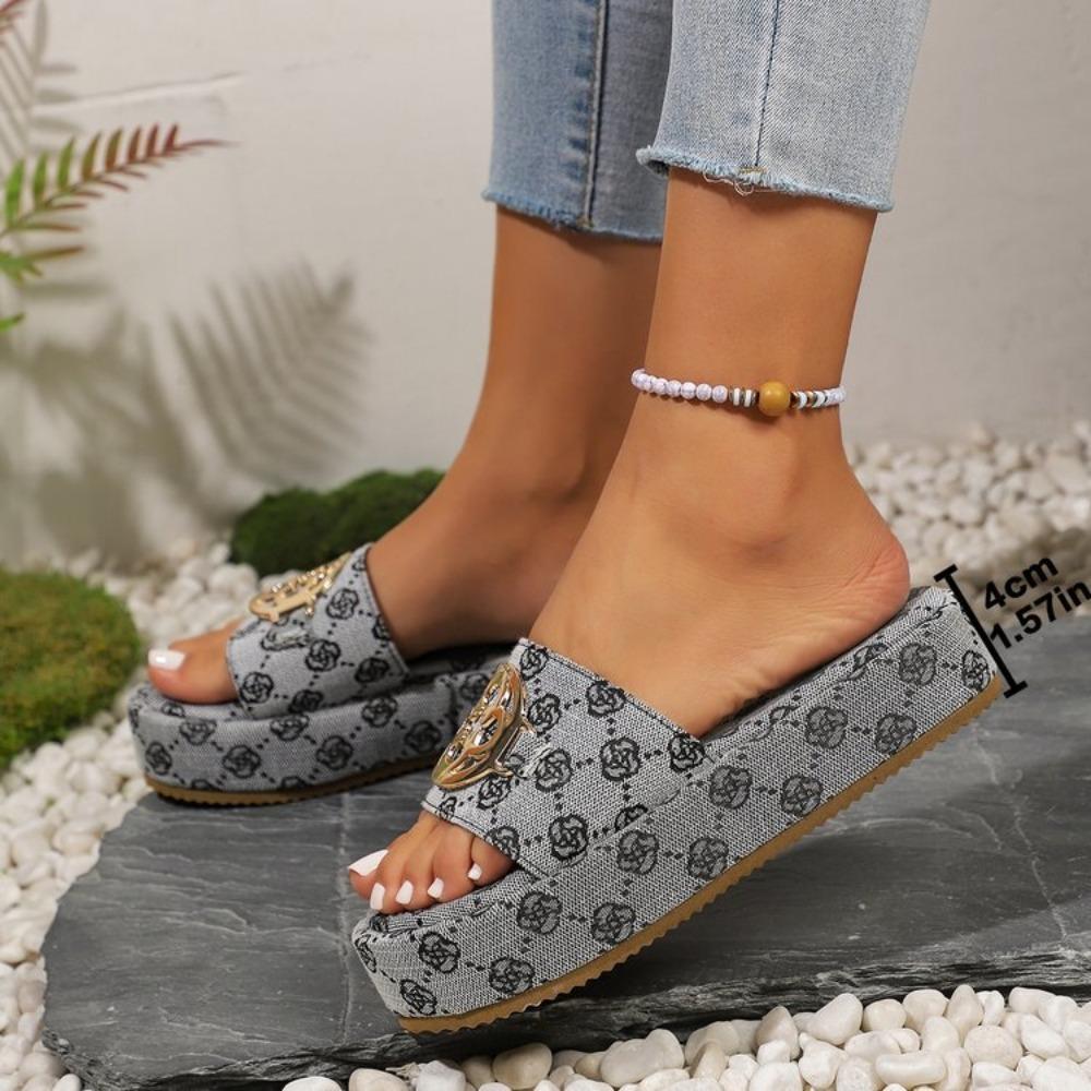 Fashion Women Luxury Floral Decor Slide Sandals Summer Platform Casual Thick Flat Soles Outdoor Beach Office Party Sexy Elegant Spring