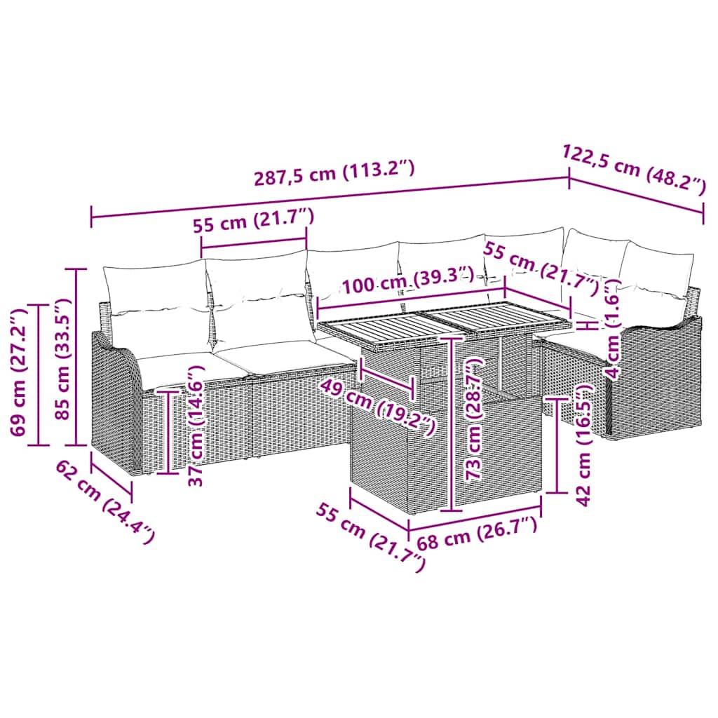 Garden Sofa Set with Cushions 7 Pcs Beige and Light Grey