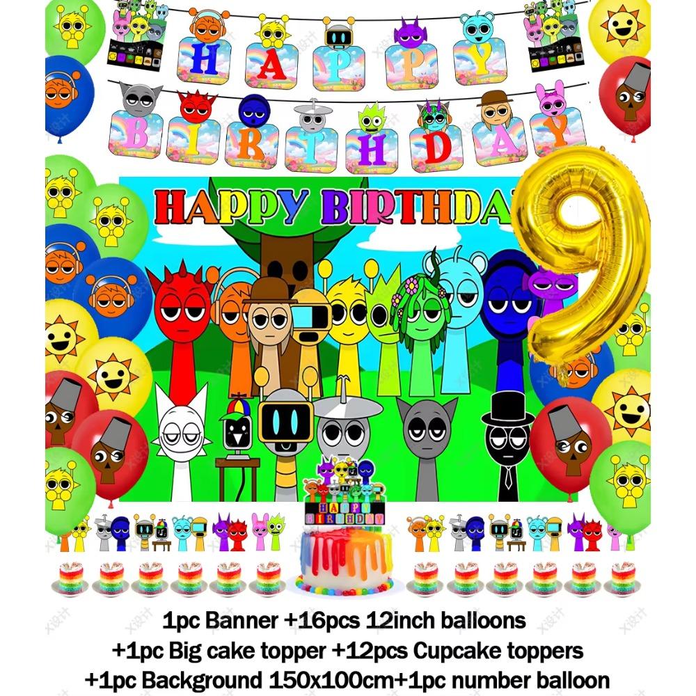 Hot Game-Incredibox Sprunki Kids Birthday Party Balloon Banner Background Cake Topper Decoration Baby Boy Party Supplies Gifts