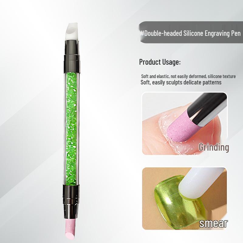 Dual-Ended Rhinestone Nail Art Pen with Silicone Tip for Pearlescent Design and Outlining