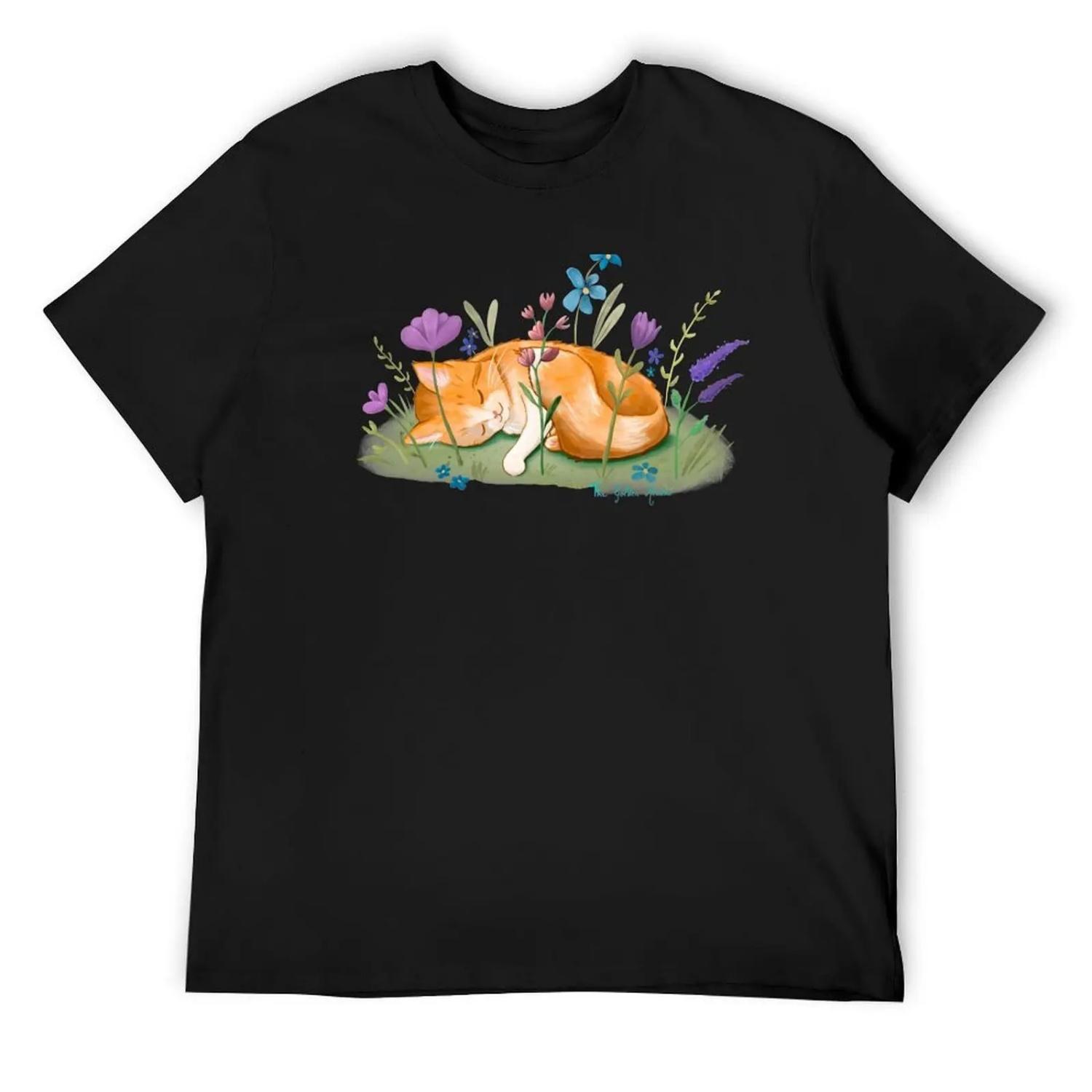 Ginger Cat sleeping in the meadow T-Shirt gifts for boyfriend football t shirt shirts graphic tees Blouse mens designer t shirt S