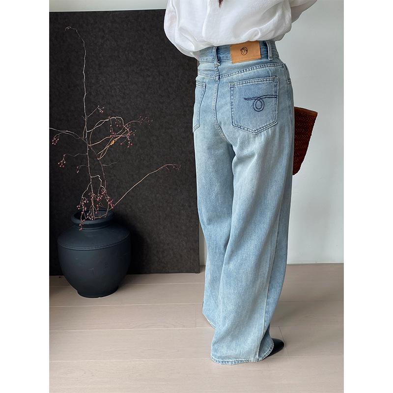 

American Retro Blue High Waist Slim Straight Jeans for Women - K6711