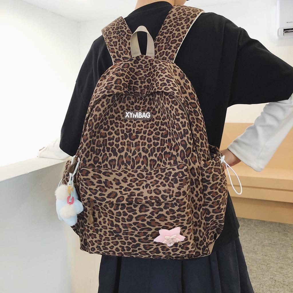 Schoolbag Trendy Cool European and American Leopard Print Backpack Female Students Large Capacity Schoolbag Light Fashion High School Commuter Travel