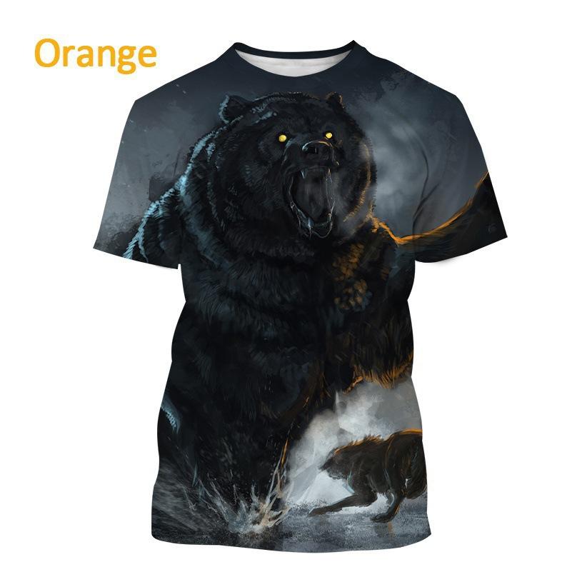 3D Wildlife Bear Forest Print Short Sleeve T-shirt, Cool Graphic Tee