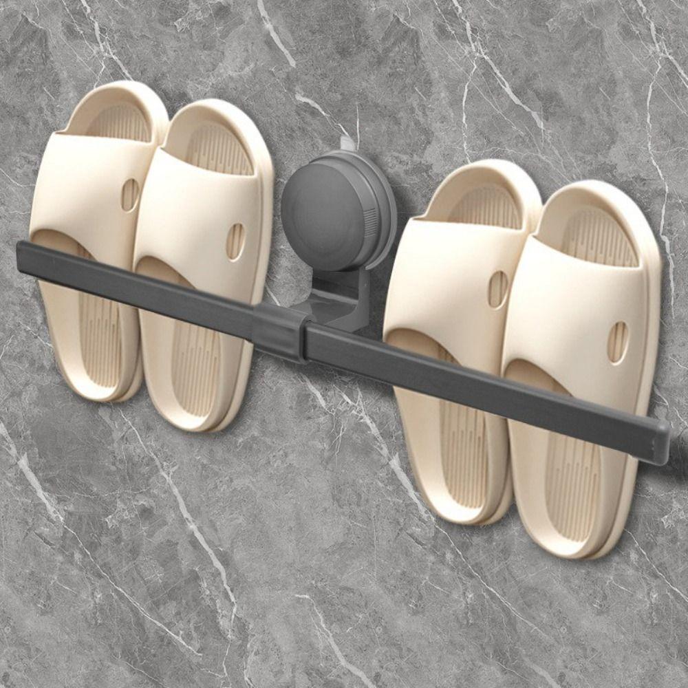New Wall Mounted Towel Rack Punch-free Space Saving Bathroom Hanging Rod Suction Cup Slipper Storage Shelf