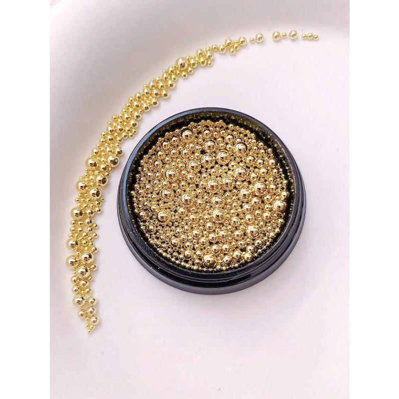 1 Box 3D Round Design Nails Art Decoration Ball, Steel Ball Diy Nails Supplies, Nails Charm, Small Steel Ball, Gold, Silver Color Nails Salon